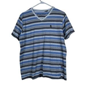 Lions Crest White Blue Stripe V-Neck Shirt Size Large GUC #DS-1796